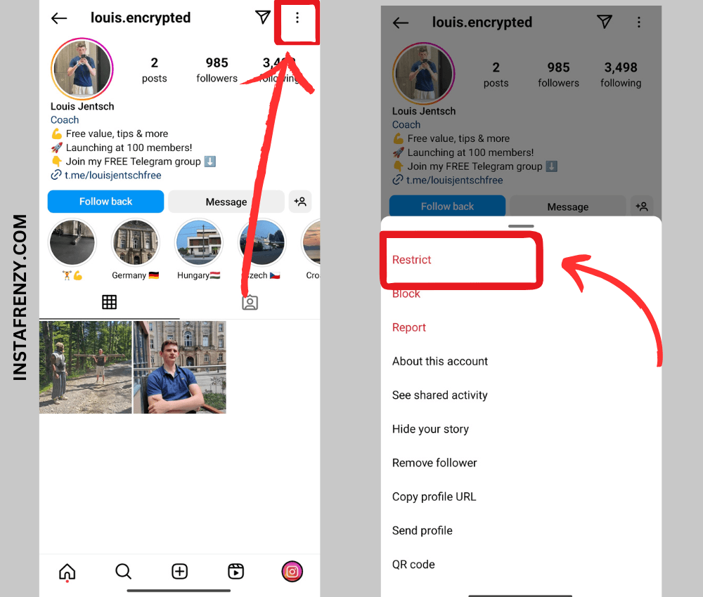 Restrict the user to hide reels from someone on instagram