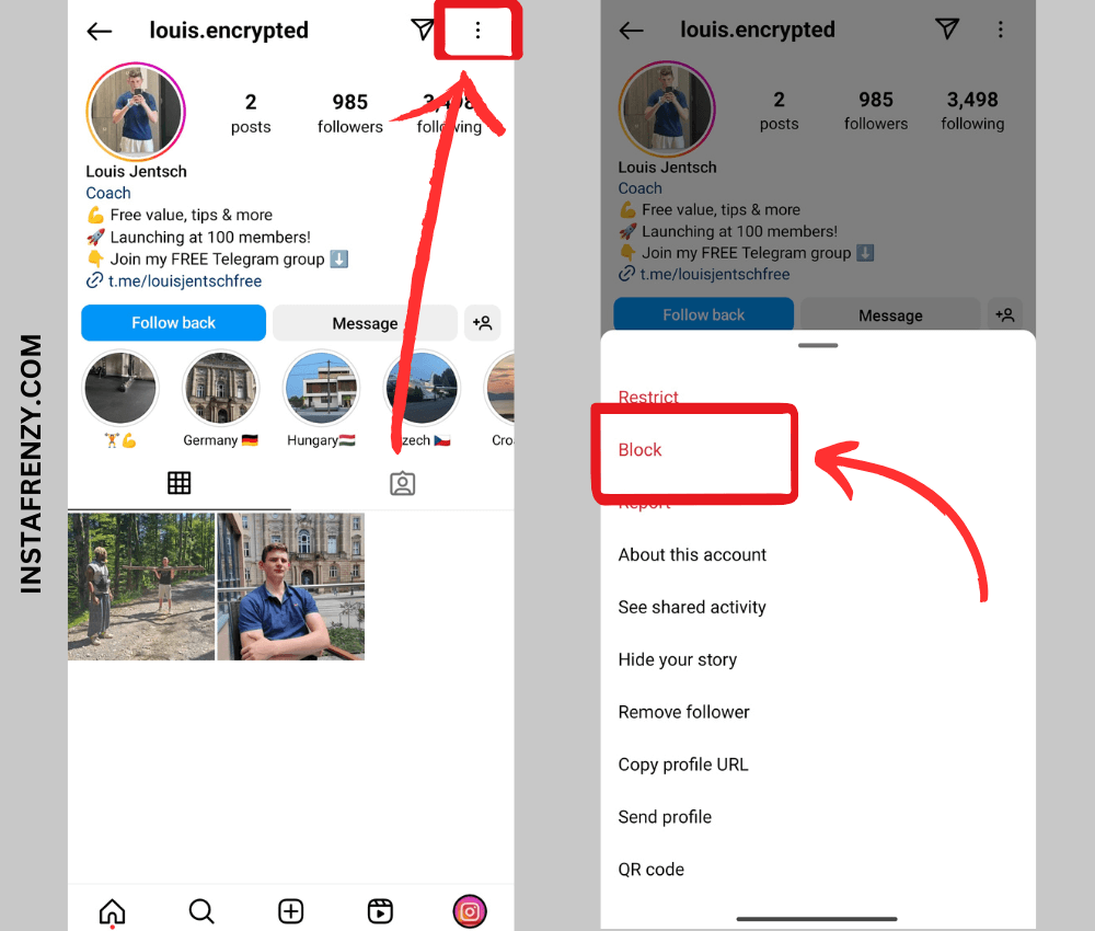 Block the user to hide reels from someone on instagram 