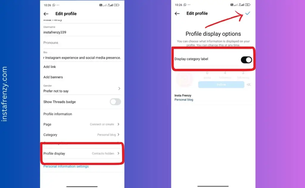 steps to remove category on instagram