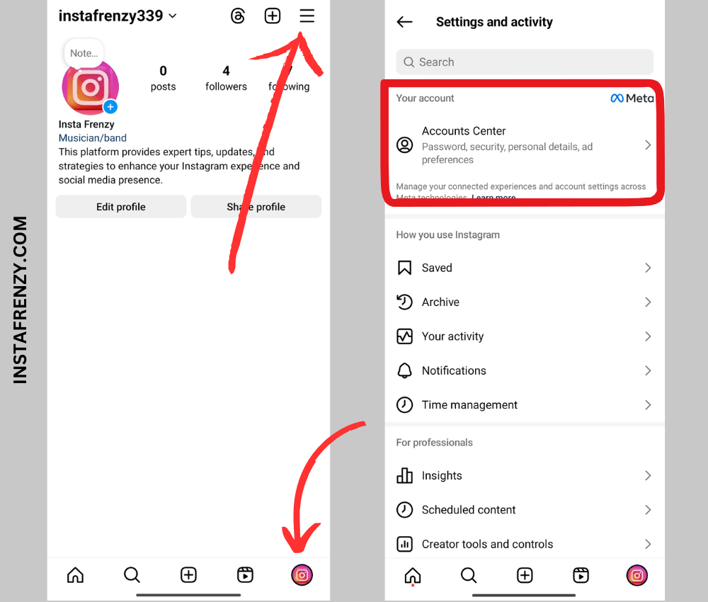 Step 1 Nevigate to profile, setting and privacy, acount center